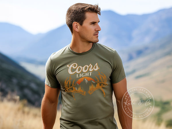 Coors Light Deer Antler Shirt, Coors Light Hunting Shirt, Beer Shirt, Hunting Shirt, Gifts for Him, Custom Made T-Shirts, Holiday Gift Ideas, Busch Light Hunting