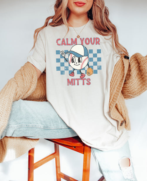 Calm Your Mitts T-Shirt, Funny Baseball Tee, Funny Softball T-Shirts, Baseball Graphic Tees, Graphic Tees for Softball, Funny Sports Tops