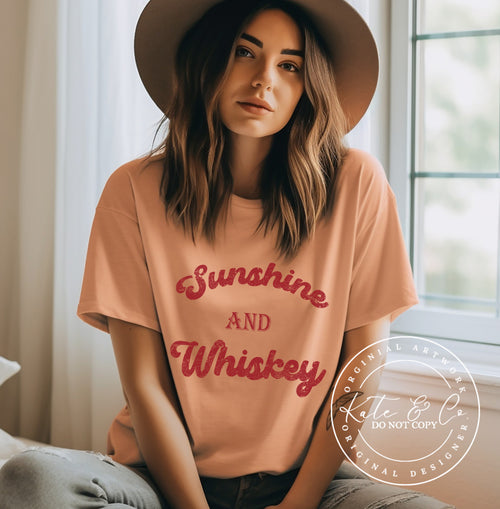 Sunshine and Whiskey T-Shirt, Cute Whiskey Shirt, Country Graphic Tees, Summer Graphic Tees, Bestselling T-Shirts
