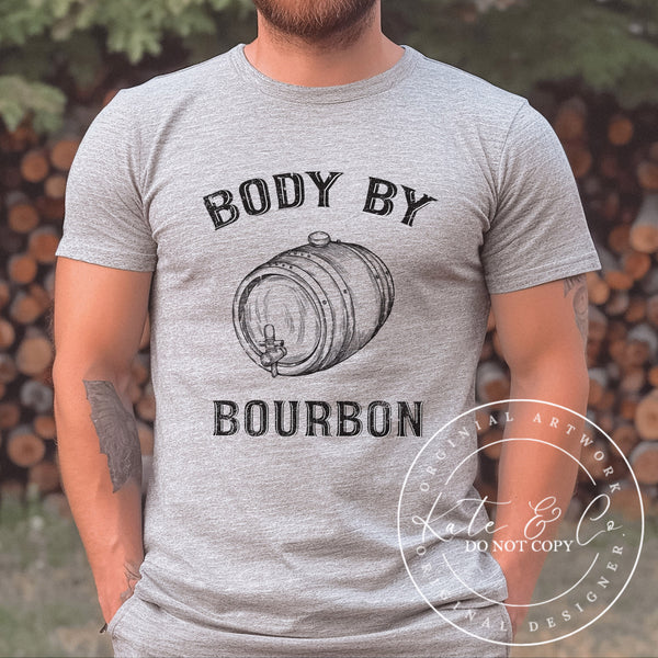 Body By Bourbon T-Shirt, Funny Whiskey Shirts, Men's Whiskey Tees, Bourbon Shirts, Popular Men's Graphic T-Shirts