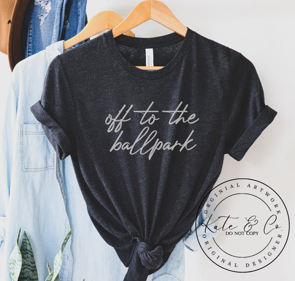 Off To The Ballpark Tee, Sports Mom Tops for Baseball or Softball, Cute Softball T-Shirts, Cute Baseball Tees, Summer Graphic Tees, Bestselling Tops, Kate & Co. Original