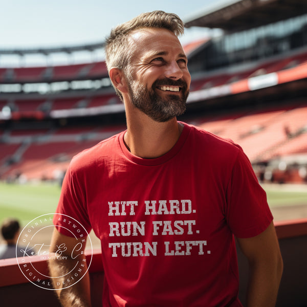Hit Hard Run Fast Turn Left T-Shirt, Baseball Shirts, Baseball Graphic Tees, Softball Graphic Tees, Dad Tees for Baseball, Dad Tee for Softball Dad Sports Tees