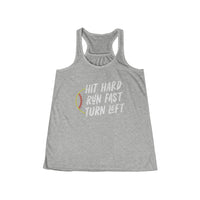 Softball Hit Hard Run Fast Turn Left Tank Top, Women's Flowy Racerback Tank, Women's Softball Tank Top, Softball Graphic Tank Tops