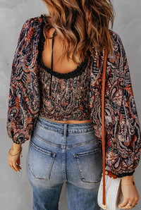 Frilled Paisley Floral Print Crop Top