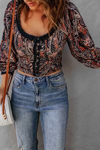 Frilled Paisley Floral Print Crop Top