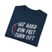 Baseball Hit Hard Run Fast Turn Left T-Shirt, Baseball Shirts, Baseball Graphic Tees