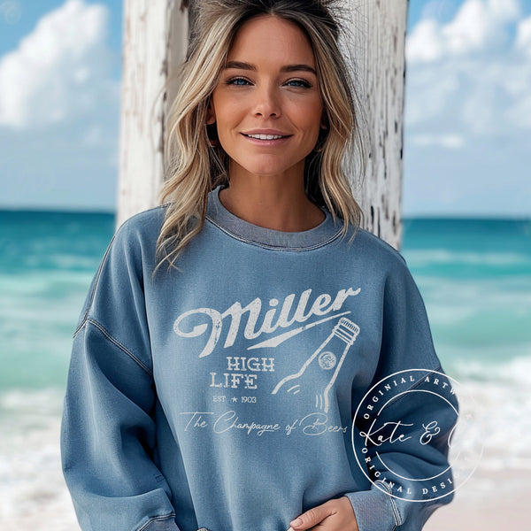 Miller High Life Champagne of Beers Sweatshirt, Miller Lite Shirt, Beer Shirts for Her, Gifts for Her, Bestselling Tops, Bar Shirts