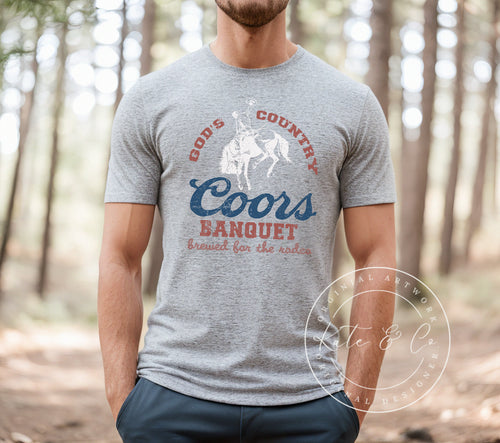 Coors Banquet Rodeo Shirt, God's Country, Brewed for the Rodeo, Coors Light, Beer Shirts, Rodeo Shirts, Country Western Tops, Busch Light