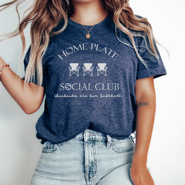 Home Plate Social Club T-Shirt for Baseball or Softball, Baseball Tees, Softball Tees, Cute Baseball Tops, Cute Softball Tops, Baseball Mom Shirts, Softball Mom Shirts