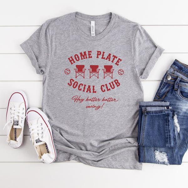 Home Plate Social Club T-Shirt for Baseball or Softball, Baseball Tees, Softball Tees, Cute Baseball Tops, Cute Softball Tops, Baseball Mom Shirts, Softball Mom Shirts