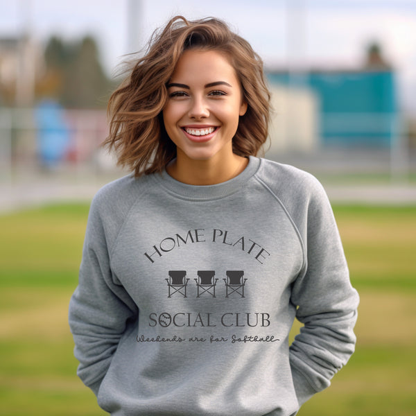 Home Plate Social Club Sweatshirt, Weekends are for Softball Crewneck, Cute Sports Shirts, Custom Mom Sports Sweatshirts