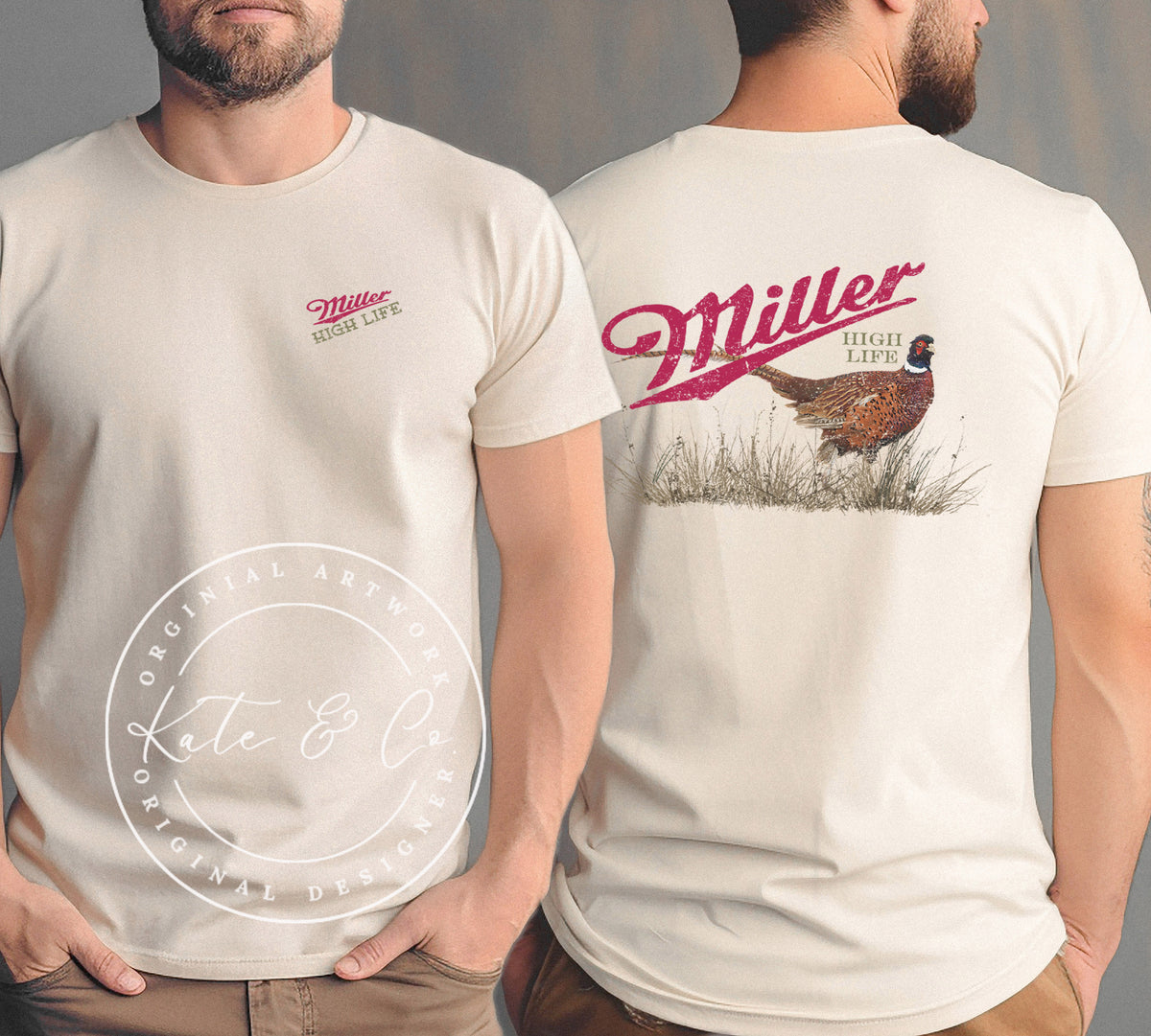 Miller High Life Pheasant Front & Back T-Shirt, Hunting Shirts, Beer Shirts, Gifts for him, Gifts for Dad, Men's Clothing, Custom Shirts, Pheasant Shirt