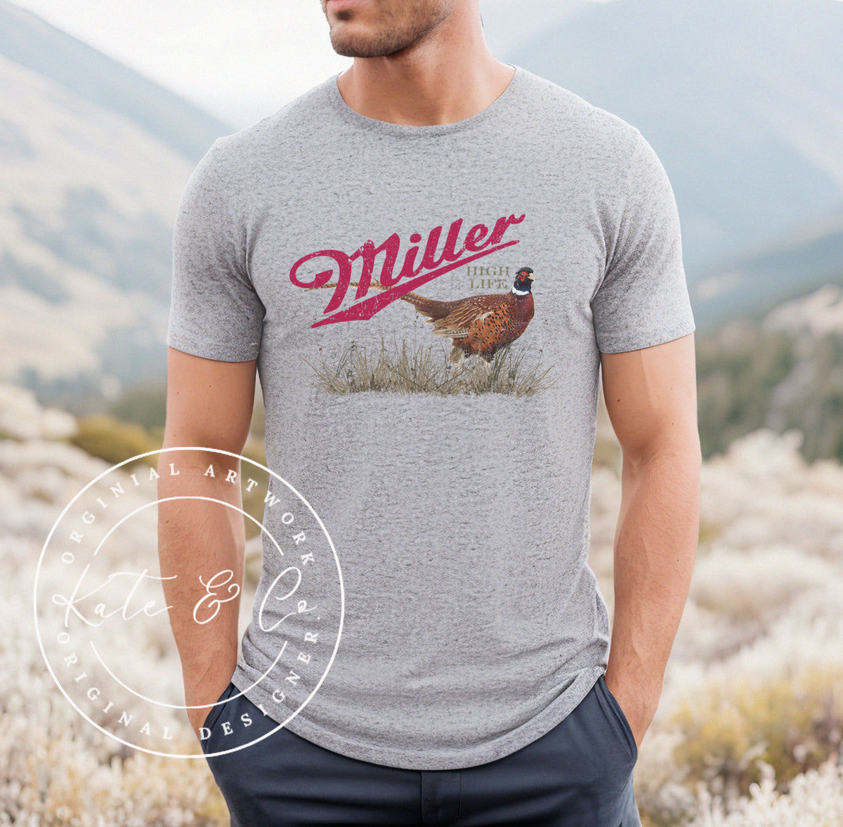 Miller High Life Pheasant, Front Image, Beer Shirt, Popular shirts for men, Gifts for him, Hunting Shirts, Brand Name Shirts, Custom Design, Pheasant Shirts