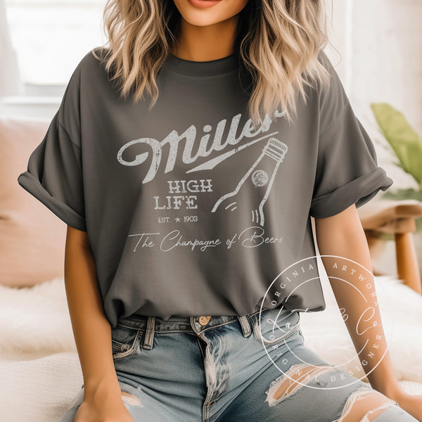 Miller High Life Champagne of Beer T-shirt, Miller Lite Shirt, Beer Shirt for Her, Gifts for Her, Bestselling Tops, Bar Shirts, Girls Night Out Tops