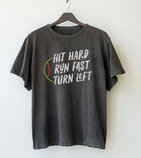 Softball Hit Hard Run Fast Turn Left T-Shirt, Funny Softball Shirts