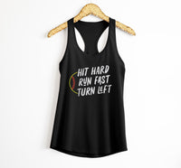 Softball Hit Hard Run Fast Turn Left Tank Top, Women's Flowy Racerback Tank, Women's Softball Tank Top, Softball Graphic Tank Tops