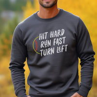 Softball Hit Hard Run Fast Turn Left Sweatshirt, Funny Softball Graphic Crewnecks