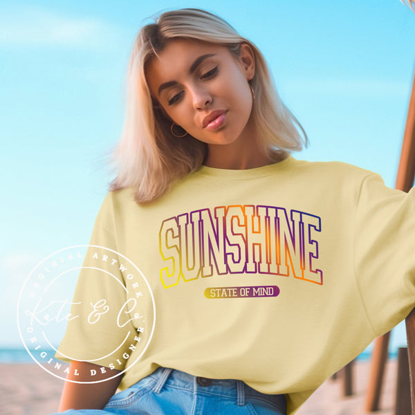 Sunshine State of Mind T-Shirt, Summer Graphic Tees, Women's Graphic Tees, Vacation T-Shirts, Beach T-Shirts, Lake T-Shirts, Summer T-Shirts for Women