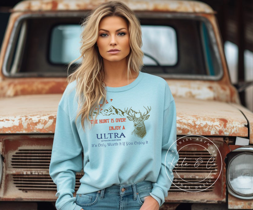 Michelob Ultra Hunting Crew Neck, Michelob Ultra Crew Neck, Ultra-Light Sweatshirt, Michelob Ultra-Light Beer Shirt, Michelob Ultra After the Hunt Shirt, Deer Hunting Tops