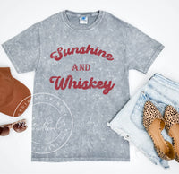 Sunshine and Whiskey Mineral Washed T-Shirt, Cute Whiskey Shirt, Country Graphic Tees, Summer Graphic Tees, Bestselling T-Shirts