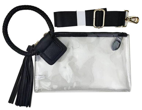 See Through Clear Cuff Handle Tassel Wrislet Clutch