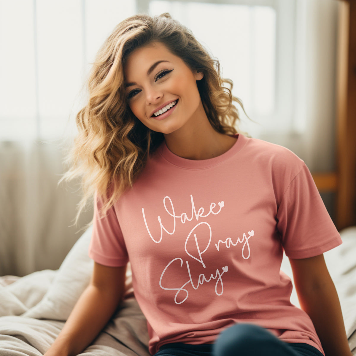 Wake Pray Slay T-Shirt, Cute Pray Graphic Tee, Women's Prayer Shirt