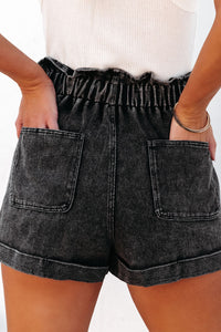 Black Washed Denim Shorts