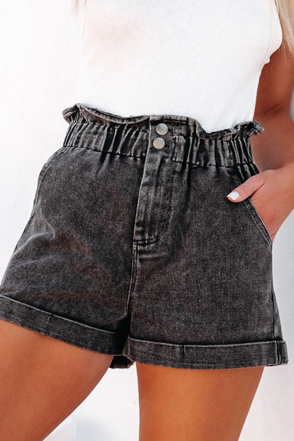 Black Washed Denim Shorts