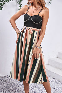 Tied Striped Spaghetti Strap Dress