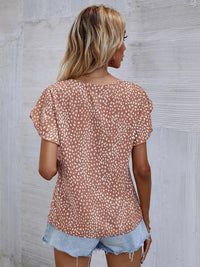 Printed V-Neck Petal Sleeve Blouse