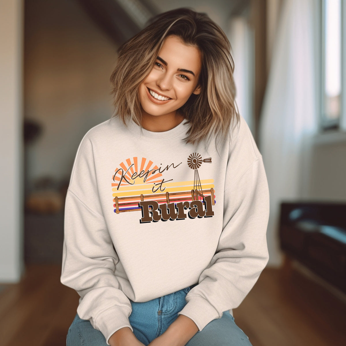 Keepin' It Rural Crew Neck Sweatshirt, Country Sweatshirt, Western Apparel, Best Gifts for Her, Holiday Sweatshirts, Fall Clothing