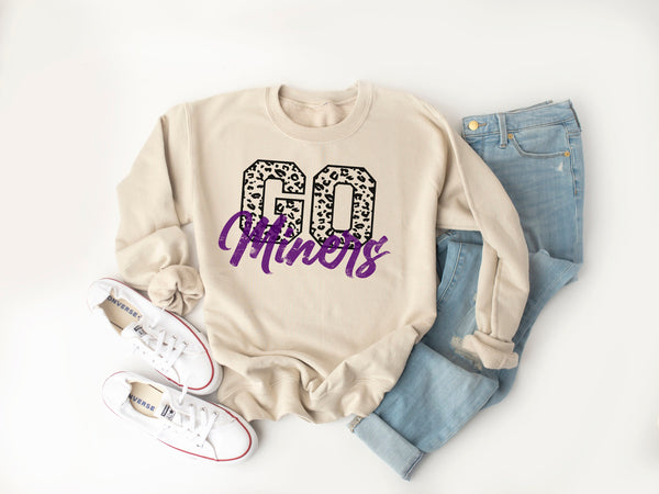 Miners Sweatshirt, Leopard Go Miners Unisex Sweatshirt, Miners Custom Sports Shirt, Custom Team Shirts, Custom Sweatshirts for Mom's