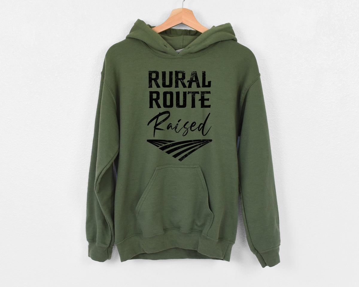 Rural Route Raised Hoodie, Farm Shirt Country Living Hoodie, Graphic Tee Farmer Shirt, Country Girl Farm Life Ranch Life Rodeo Cowgirl Shirt