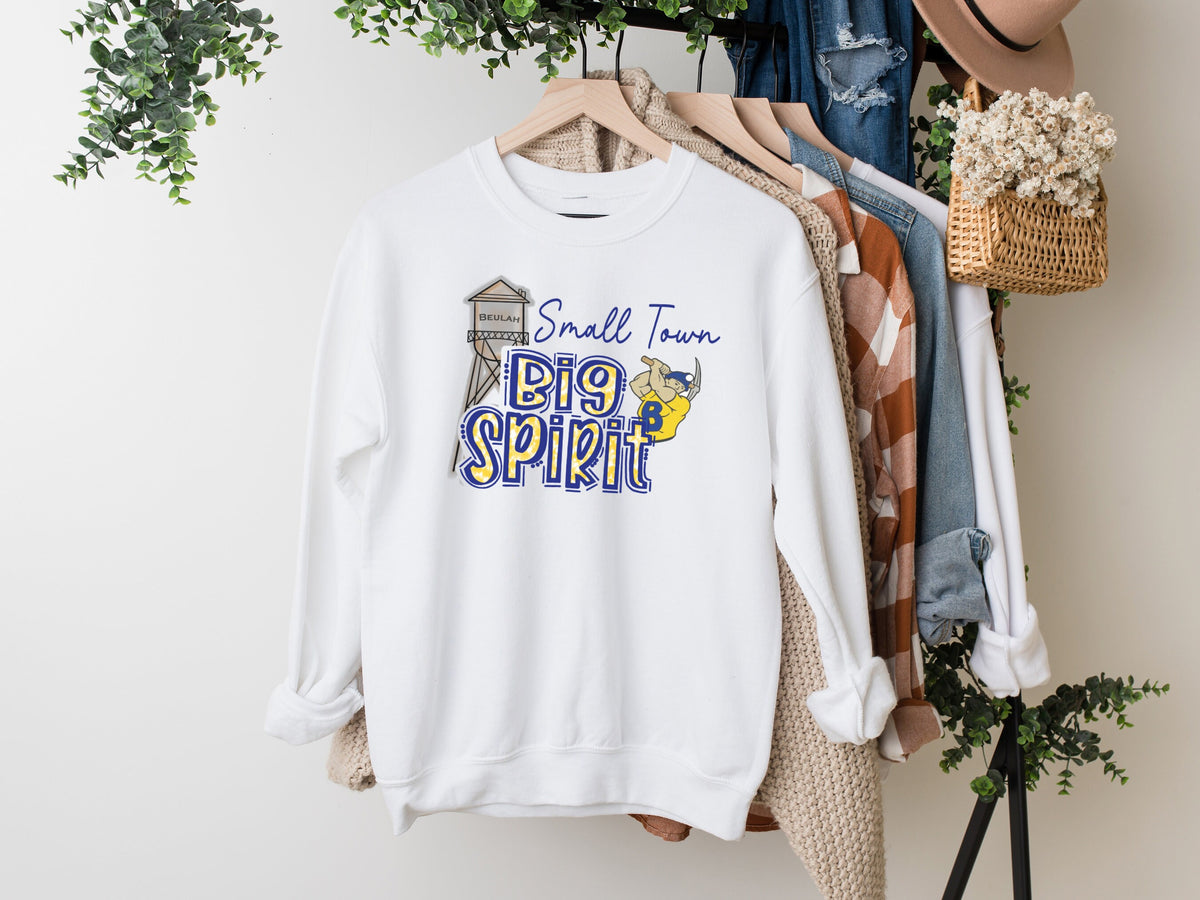 Beulah Small Town, Big Spirit Beulah Miners Crew Neck, Personalized Sports Team Tops, Beulah Miner, Custom Sports shirts, Miners Sweatshirts