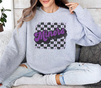 Miners Checkered Lighting Distressed Sweatshirt, Custom Team Sweatshirts, Personalized Mascot Shirts,