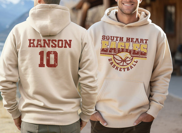 South Heart Eagles Basketball Hoodie, Customizable with Name and Number, Eagles Sweatshirt, Custom Eagles Shirt, Custom Sports Designs