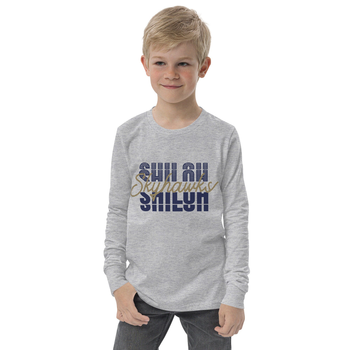 Shiloh Skyhawks Youth Long Sleeve Tee, Custom Youth Shirts, Custom Youth Sports T-Shirts, Custom Kids School Shirts