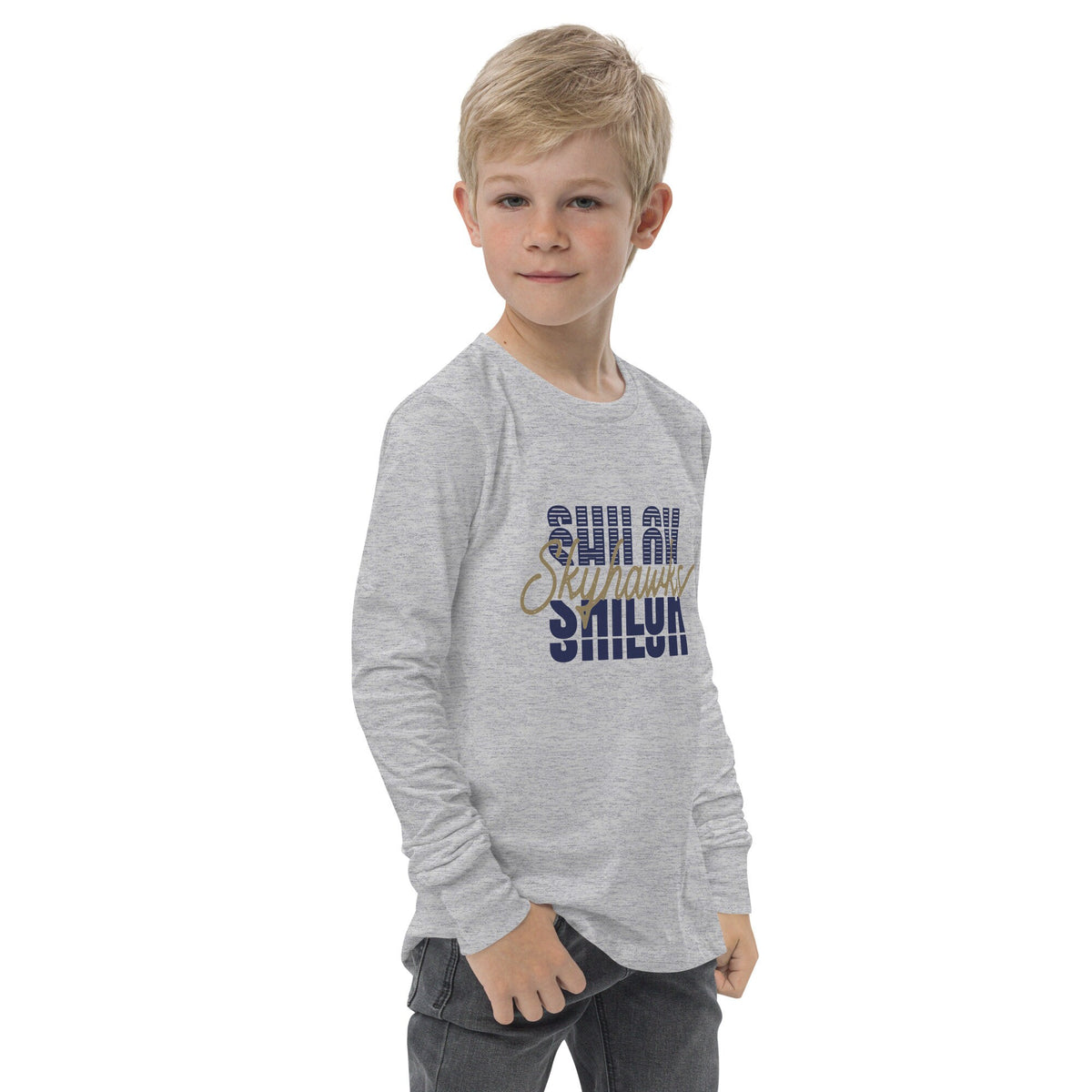 Shiloh Skyhawks Youth Long Sleeve Tee, Custom Youth Shirts, Custom Youth Sports T-Shirts, Custom Kids School Shirts