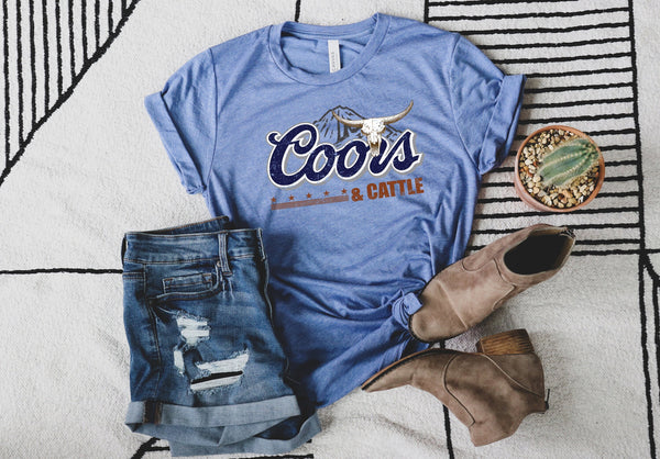 Coors & Cattle T-Shirt, County Western Tops, Cute T-shirts, Bestselling Graphic Tees, Coors Banquet, Coors Rodeo, Coors Cowboy, Cowboy Tops